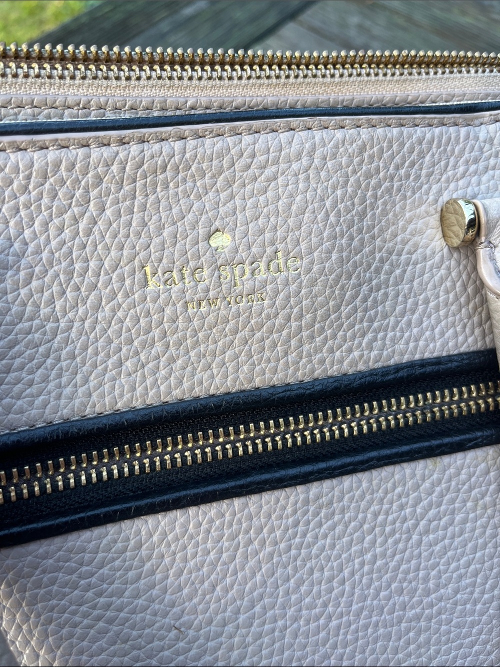 kate spade Pebbled Leather Satchel in Light Taupe with Black Trim - Picture 2 of 9